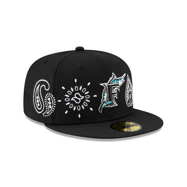 Florida Marlins PAISLEY ELEMENTS Black Fitted Hat by New Era