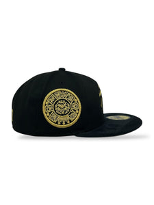 [MEXICO DE ORO V.4] 59Fifty Mexico Skull Chief Black Suede Visor - Storm Grey Suede UV