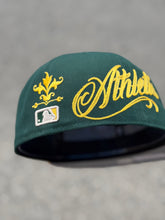 Load image into Gallery viewer, 59Fifty New Era Oakland Athletics Wordmark Script Green/Yellow - Grey UV
