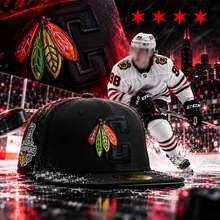 Load image into Gallery viewer, [HOME OPENER FEATHERS] 59Fifty NHL Chicago Blackhawks Black - Grey UV
