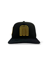 Load image into Gallery viewer, [MEXICO DE ORO V.1] 9Fifty A-Frame Snapback Mexico &quot;M&quot; Black Suede Visor - Storm Grey Suede UV
