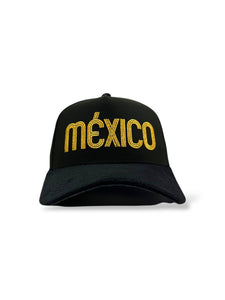 [MEXICO DE ORO V.2] 9Forty A-Frame Snapback Mexico "Mexico" Black Suede Visor - Storm Grey Suede UV