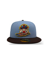 Load image into Gallery viewer, Burdeens x Ali Six [TAINO COQUI] 59Fifty 2-Tone Light Blue/Walnut - Grey UV

