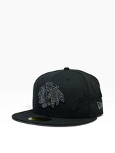 Load image into Gallery viewer, 59Fifty New Era Chicago Blackhawks Side Script Black on Black - Grey UV
