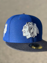 Load image into Gallery viewer, [CARA BLANCA BLACKHAWKS] 59Fifty Chicago Blackhawks 75TH Anniversary 2T Royal/Graphite - Grey UV
