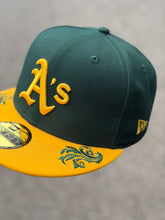 Load image into Gallery viewer, 59Fifty New Era Oakland Athletics Wordmark Script Green/Yellow - Grey UV
