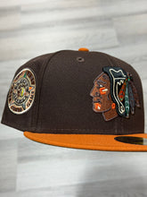 Load image into Gallery viewer, [REVERSE GINGER BLACKHAWKS] 59Fifty Chicago Blackhawks Chicago Stadium 2T Burnt Wood/Fight Orange - Green UV
