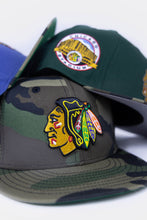 Load image into Gallery viewer, 59Fifty NHL Chicago Blackhawks 1991 All-Star Game Woodland Camo Trucker - Green UV
