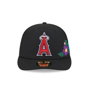 59Fifty Los Angeles Angels New Era Black Tonal Floral Pre Curved Fitted Hat - Green UV
