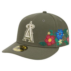 59Fifty Los Angeles Angels New Era Olive Tonal Floral Pre Curved Fitted Hat - Green UV