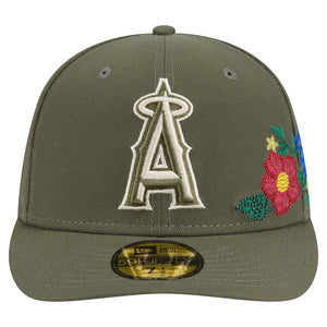 59Fifty Los Angeles Angels New Era Olive Tonal Floral Pre Curved Fitted Hat - Green UV