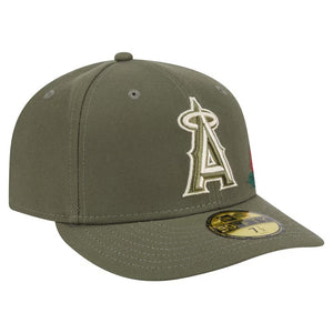 59Fifty Los Angeles Angels New Era Olive Tonal Floral Pre Curved Fitted Hat - Green UV