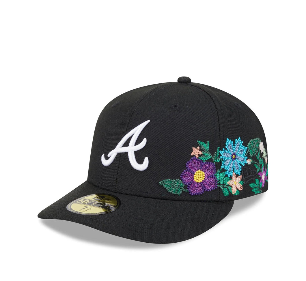 59Fifty Atlanta Braves New Era Black Tonal Floral Pre Curved Fitted Hat - Green UV