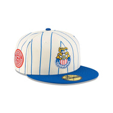 Load image into Gallery viewer, 59Fifty Liga MX Chivas de Guadalajara RETRO Pinstripe Chrome/Lt Royal - Lt Royal UV
