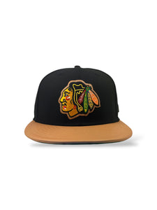 59Fifty New Era Chicago Blackhawks "Leather" Black/Tan Fitted Hat - Green UV