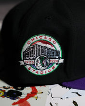 Load image into Gallery viewer, [SMILE BLACKHAWKS] 59Fifty Chicago Blackhawks Chicago Stadium Black/Purple - Green UV
