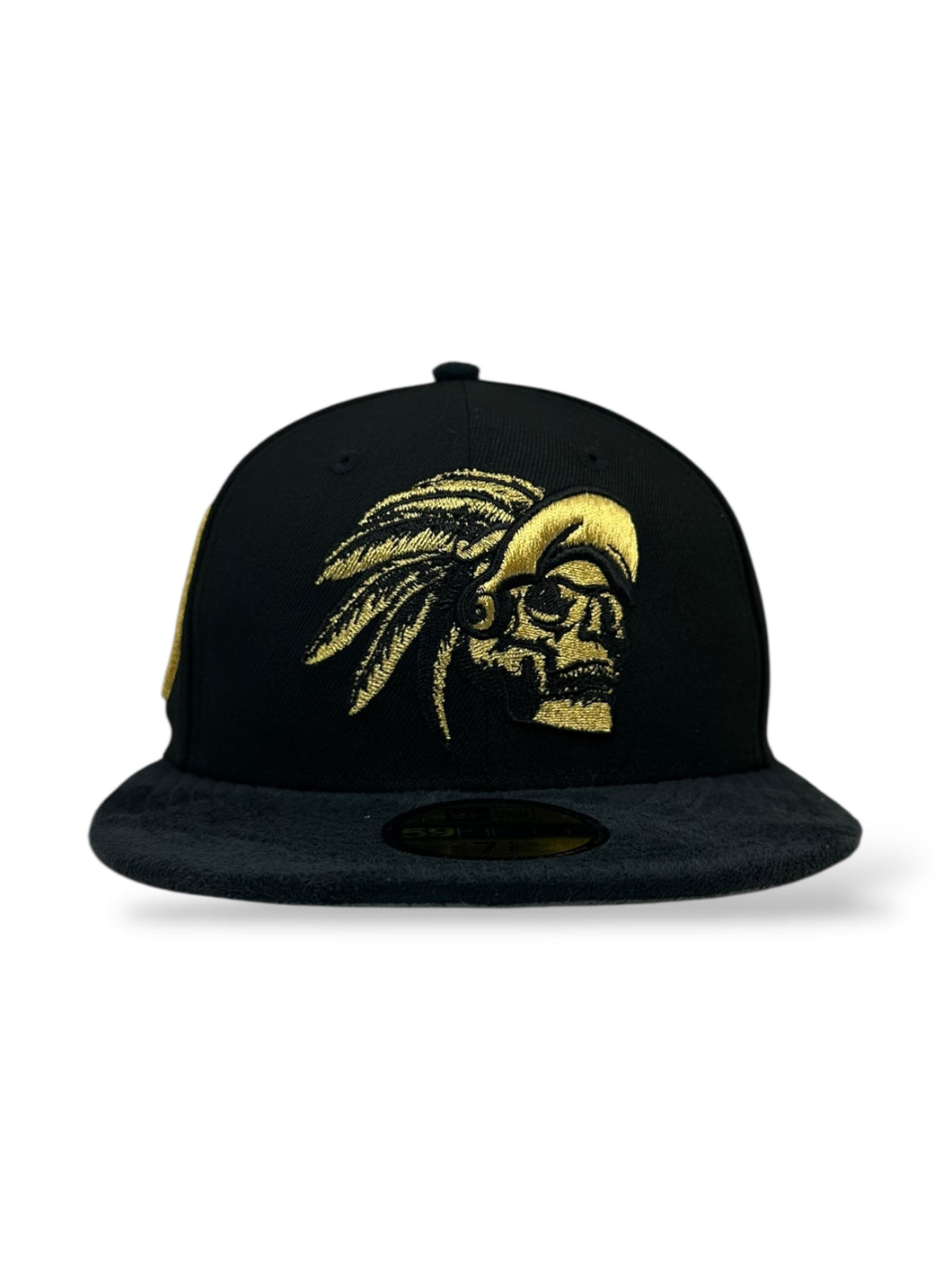 [MEXICO DE ORO V.4] 59Fifty Mexico Skull Chief Black Suede Visor - Storm Grey Suede UV