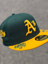 Load image into Gallery viewer, 59Fifty New Era Oakland Athletics Wordmark Script Green/Yellow - Grey UV
