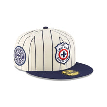 Load image into Gallery viewer, 59Fifty Liga MX Cruz Azul RETRO Pinstripe Chrome/Lt Navy - Lt Navy UV
