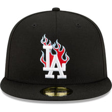 Load image into Gallery viewer, 59Fifty Los Angeles Dodgers New Era Black 2020 World Series Team Fire - Icy UV
