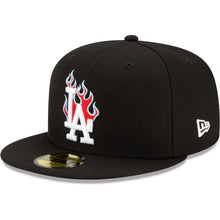 Load image into Gallery viewer, 59Fifty Los Angeles Dodgers New Era Black 2020 World Series Team Fire - Icy UV
