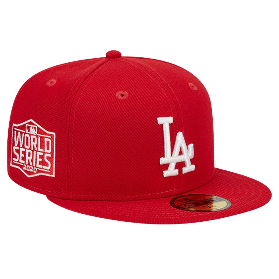 Men's New Era 59Fifty Los Angeles Dodgers 2020 World Series Scarlet/White Fitted - Gray UV