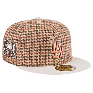 59Fifty Los Angeles Dodgers Houndstooth 2020 World Series Fitted Hat - Gray UV