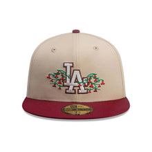Load image into Gallery viewer, 59Fifty New Era Los Angeles Dodgers MLB City Element Chile Tan/Dark Red Fitted Hat - Green UV
