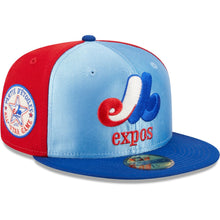 Load image into Gallery viewer, 59Fifty Montreal Expos Powder Blues 2-Tone Light Blue/Royal/Red - Green UV
