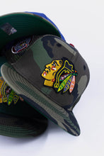 Load image into Gallery viewer, 59Fifty NHL Chicago Blackhawks 1991 All-Star Game Woodland Camo Trucker - Green UV
