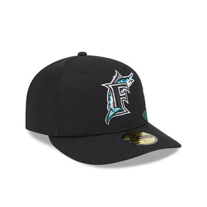 59Fifty Florida Marlins New Era Black Tonal Floral Pre Curved Fitted Hat - Green UV