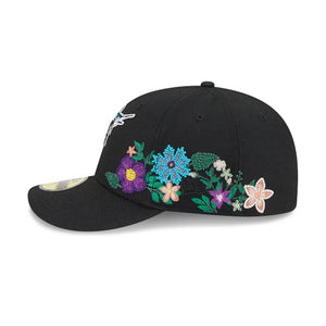 59Fifty Florida Marlins New Era Black Tonal Floral Pre Curved Fitted Hat - Green UV