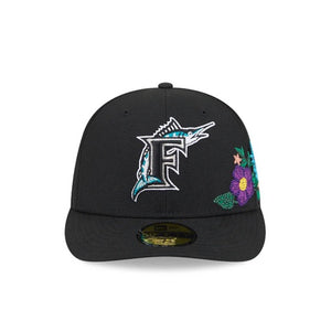 59Fifty Florida Marlins New Era Black Tonal Floral Pre Curved Fitted Hat - Green UV