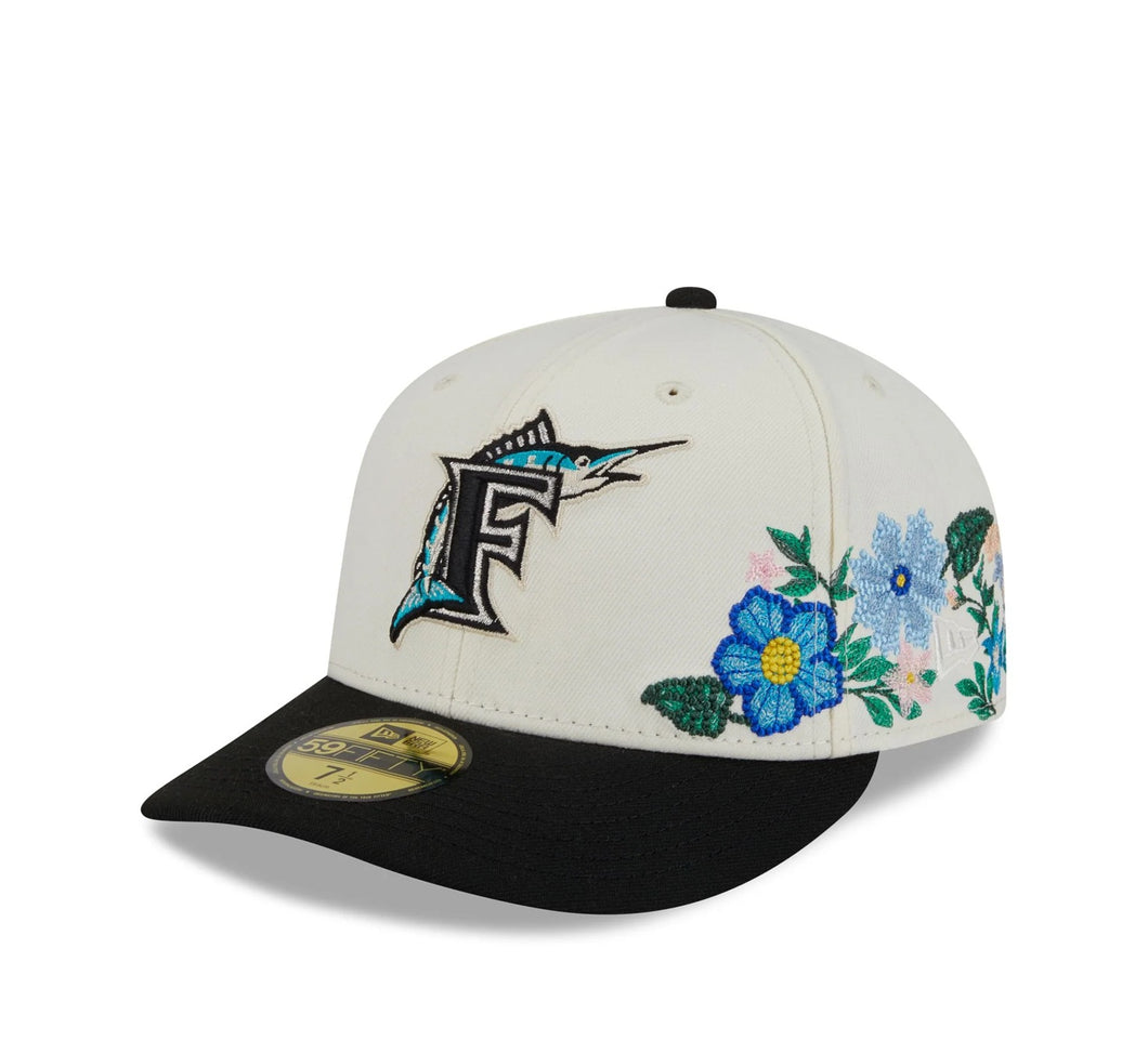 59Fifty Florida Marlins New Era Chrome 2T Tonal Floral Pre Curved Fitted Hat - Green UV