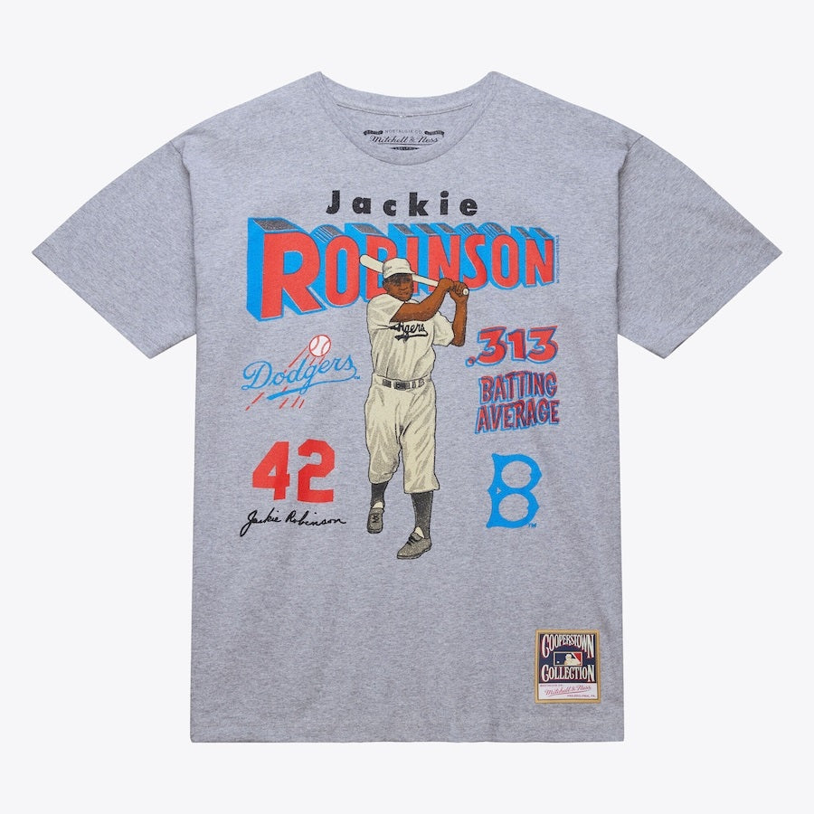 Men's Jackie Robinson Gray Brooklyn Dodgers Cooperstown Collection Iconic T-Shirt