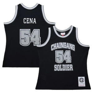 Men's Mitchell & Ness John Cena Black WWE Chain Gang Soldier Swingman Jersey