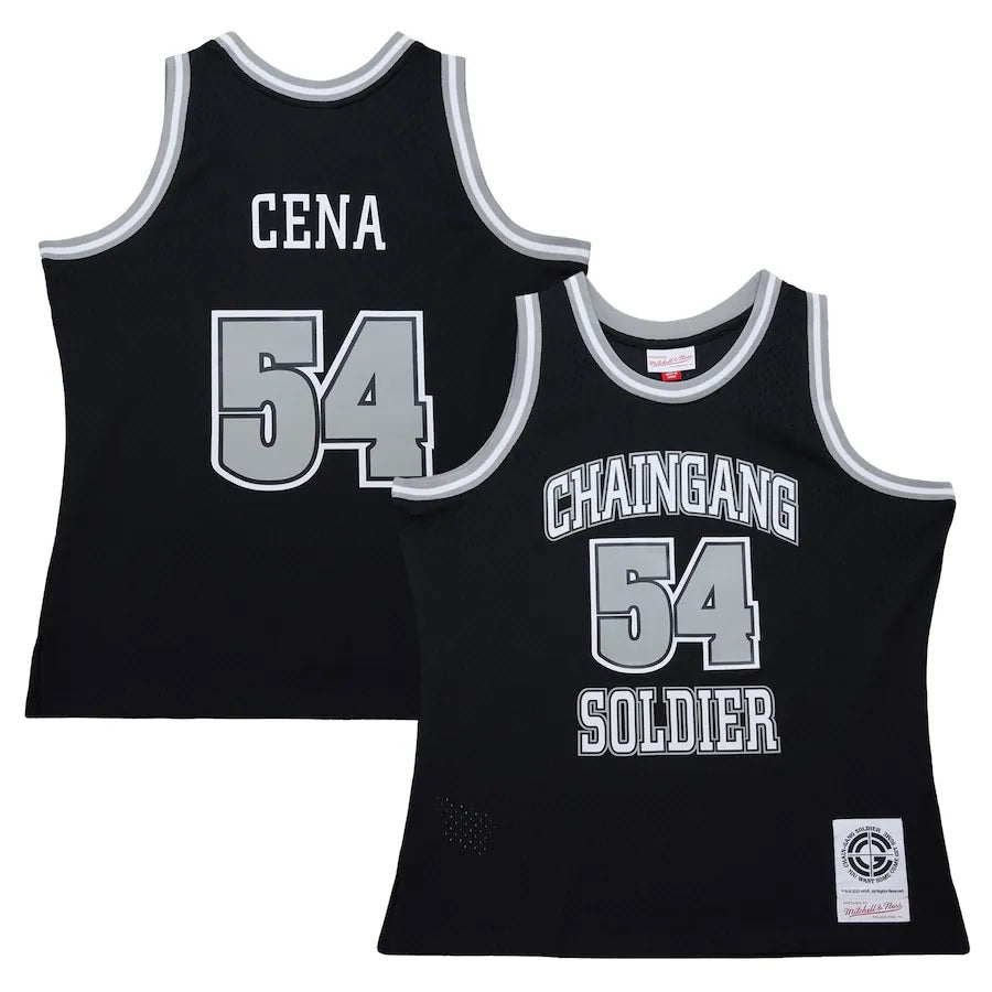 Men's Mitchell & Ness John Cena Black WWE Chain Gang Soldier Swingman Jersey