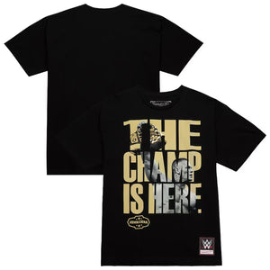 Men's Mitchell & Ness WWE John Cena The Champ is here T-Shirt - Black/Gold