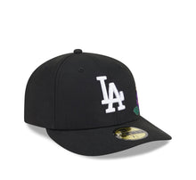 Load image into Gallery viewer, 59Fifty Los Angeles Dodgers New Era Black Tonal Floral Pre Curved Fitted Hat - Green UV
