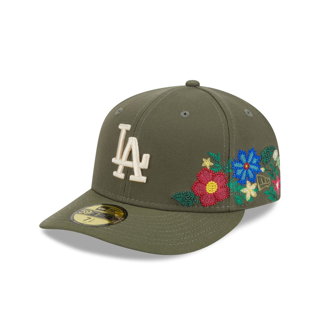 59Fifty Los Angeles Dodgers New Era Olive Tonal Floral Pre Curved Fitted Hat - Green UV