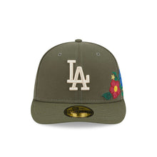 Load image into Gallery viewer, 59Fifty Los Angeles Dodgers New Era Olive Tonal Floral Pre Curved Fitted Hat - Green UV
