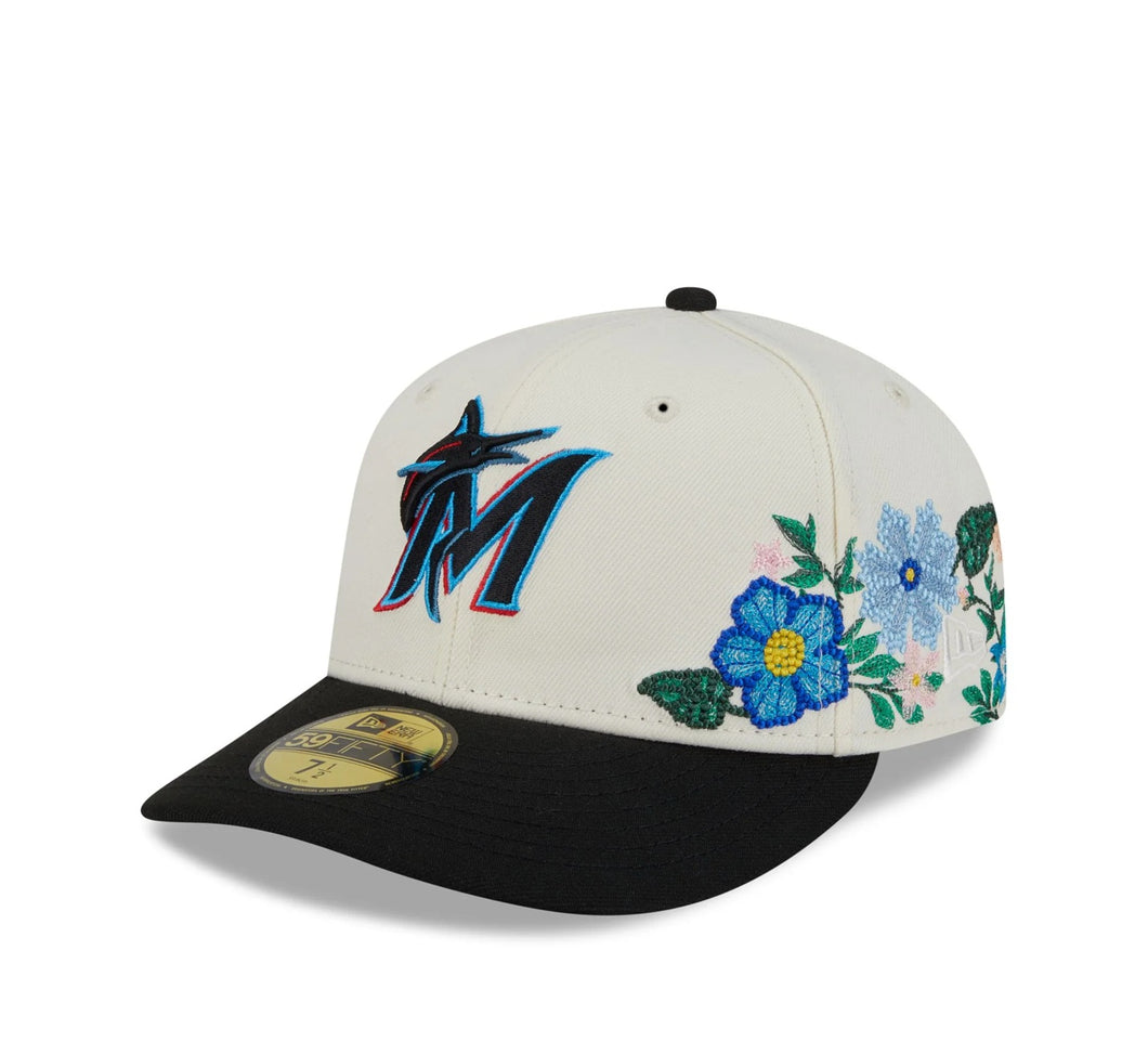 59Fifty Miami Marlins New Era Chrome 2T Tonal Floral Pre Curved Fitted Hat - Green UV