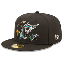 Load image into Gallery viewer, 59Fifty Florida Marlins Watercolor Floral Black - Floral UV
