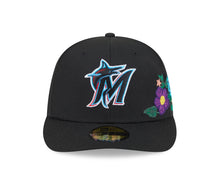 Load image into Gallery viewer, 59Fifty Miami Marlins New Era Black Tonal Floral Pre Curved Fitted Hat - Green UV
