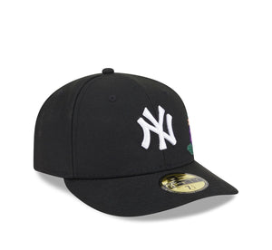 59Fifty New York Yankees New Era Black Tonal Floral Pre Curved Fitted Hat - Green UV