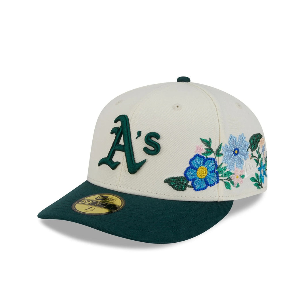 59Fifty Oakland Athletics New Era Chrome 2T Tonal Floral Pre Curved Fitted Hat - Green UV