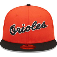 Load image into Gallery viewer, 59Fifty Baltimore Orioles Retro Jersey Script Orange/Black - Green UV
