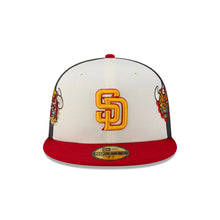 Load image into Gallery viewer, 59Fifty New Era San Diego Padres MLB City Element Dominican Republic White/Graphite Fitted Hat - Dark Yellow UV
