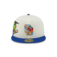 Load image into Gallery viewer, 59Fifty New Era San Diego Padres MLB City Element El Salvador White/Blue Fitted Hat - Green UV
