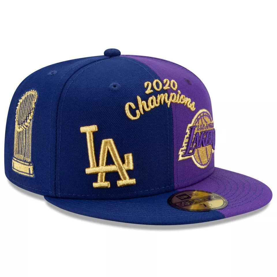 59Fifty Los Angeles Dodgers and Lakers 2020 Dual Champions New Era Fitted Hat - Blue/Purple UV